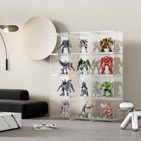 Acrylic Display Cabinet, 4-Tier Display Case in Bedroom, Living Room, Playroom, Modern Style (16" D x 16" W x 62" H) bitaycan