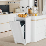 VECELO Tilt Out Kitchen Trash Bin Cabinet, Dog Proof Garbage Can with Wood Holder Free Standing Recycling, White VECELO