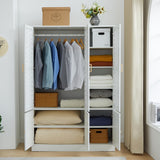 PHOYAL Armoire Wardrobe, 6 Woven Doors Storage Cabinet Wood and 8 Shelves Metal Handles for Tall Cabinet Closet Large Capacity Armoire Wardrobe Closet with Hanging Rod (White) PHOYAL