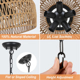 HMVPL Large Farmhouse Chandeliers for Dining Room, 5-Light Rattan Boho Chandelier Light Fixture with Wicker Lampshade, Coastal Hanging Pendant Lighting for Kitchen Island Bedroom Living Room Nursery HMVPL