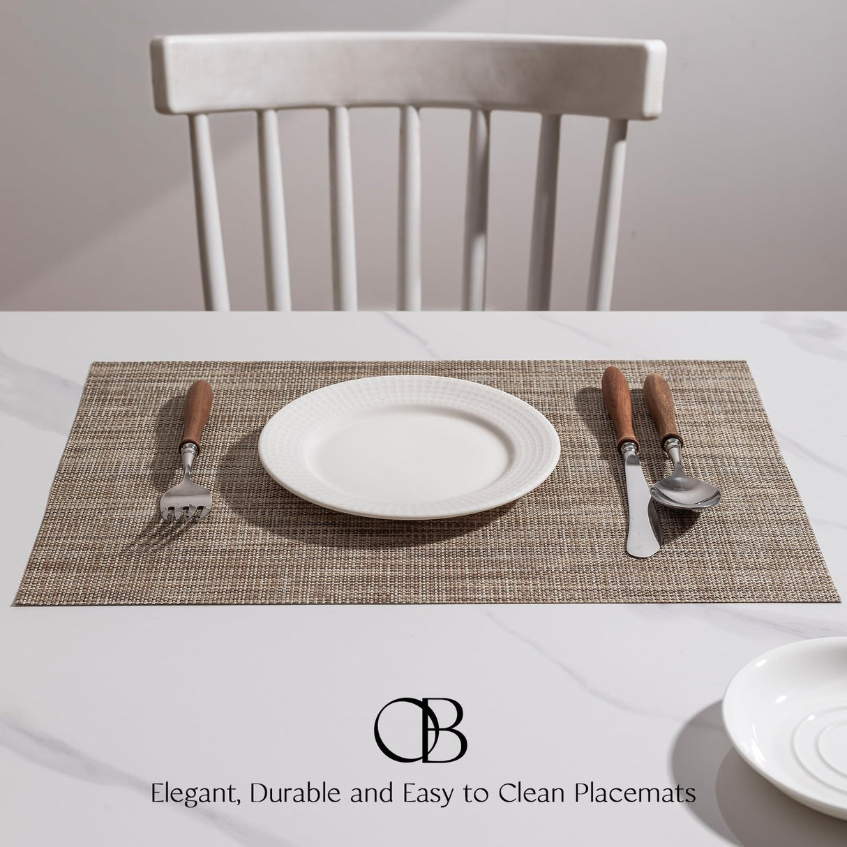 Placemats Set of 4 - Easy Clean Woven Vinyl Placemats for Dining Table, Indoor/Outdoor Place Mats, Washable PVC Table Mats（Caramel） onebento