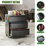SUXXAN Metal Storage Cabinet with 3 Drawer and 4 Hooks,35.4" H Top Workbench Mobile Tool Chests Garage Cabinets with 4 Wheels,Tool Cabinets for Home,Office,Shop SUXXAN