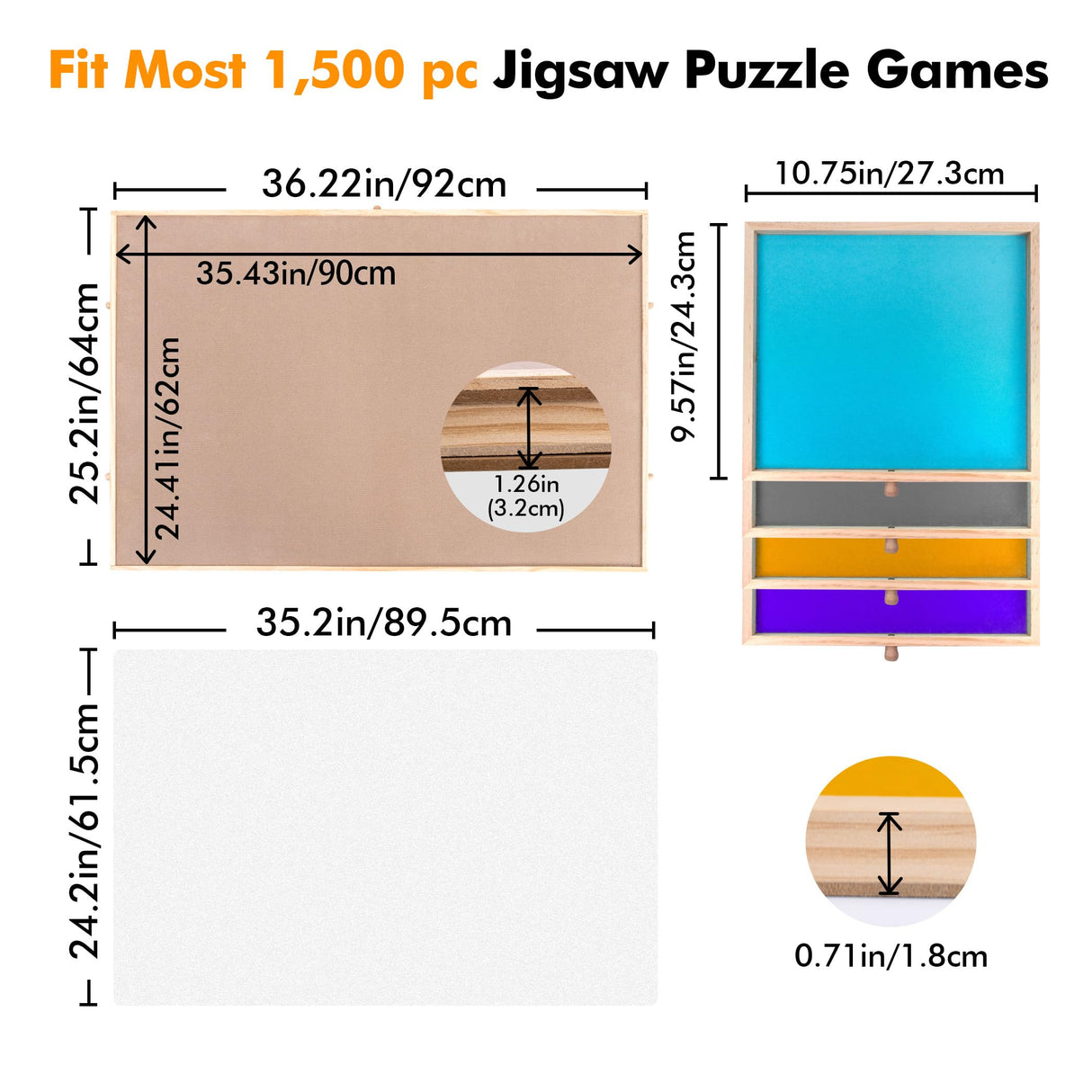 Sancallie Adjustable Wooden Puzzle Board Easel Non-Slip Suede Surface Puzzle Table Accessory for Up to 1,500 Pieces Puzzles with 4 Sorting Trays Sancallie