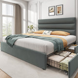 Lifezone Queen Bed Frame with Storage Drawers, Queen Size Platform Bed Frame with Velvet Upholstered Headboard, Metal Support, No Box Spring Needed, Noise-Free, Easy Assembly, Bedroom Furniture, Grey Lifezone