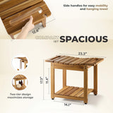 LotusSway Teak Shower Bench Seat with Storage Shelf, Wood Shower Benches for Inside Shower to Sit on, Teak Shower Stool & Spa for Elderly with Shower Head Holder & Built in Handle for Bathroom/Outdoor LotusSway