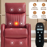 Manual Swivel Rocker Recliner Chair for Adults, Overstuffed Recliner Glider with Massage and Heat, Living Room Reclining Chair, PU Leather Red Luxlen