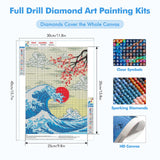 MOGTAA The Great Wave Diamond Art Kits for Adults, Japanese Cherry Blossom Tree Diamond Painting Kits for Beginners, DIY 5D Diamond Dots Kits Sunset Gem Craft for Home Art Decor 12x16 inch MOGTAA