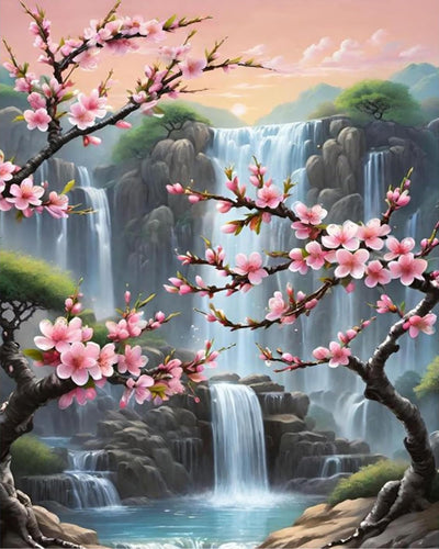 Arttoplus Waterfall Paint by Numbers Kit for Adults-Flowers Adult Paint by Number Kits on Canvas,Landscape Painting by Number Adult for Gift Home Wall Decor(16x20inch)