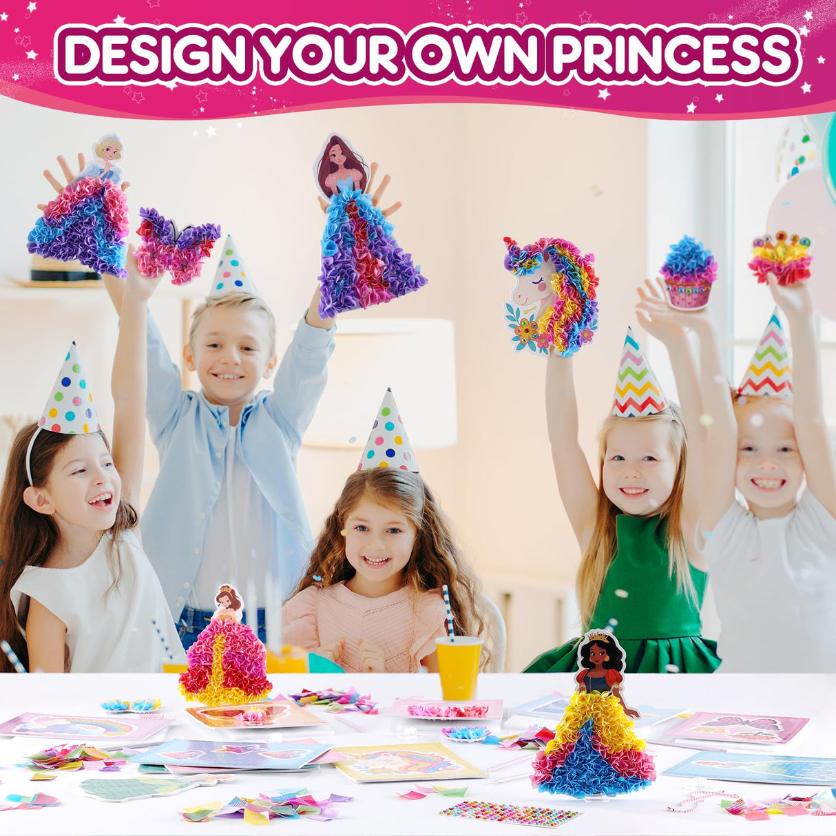 JMMICO Poke in Pro Art Kits for Girls, Poke Art for Kids Ages 4-8, 10 PCS Princesses & 5 PCS Decors, No Mess DIY Princesses Craft, Gifts for 4 5 6 7 8 9 10 Year Old Girls & Boys JMMICO