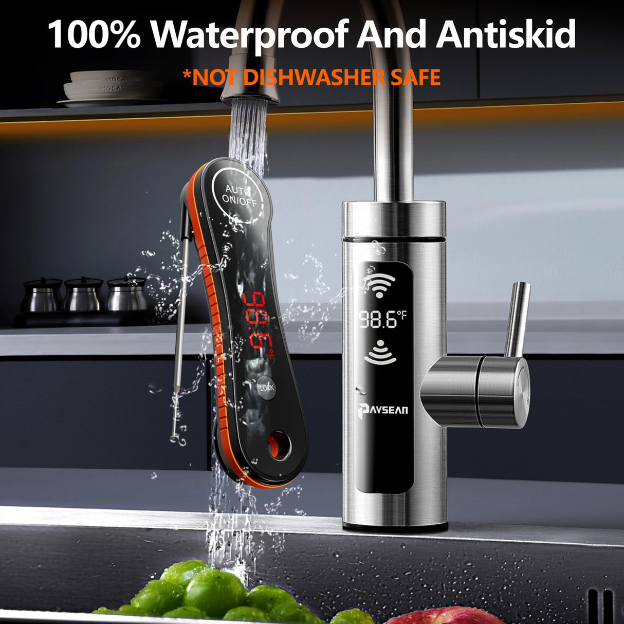 Digital Meat Thermometer 0.5s Instant Read, Paysean ±0.5℉ with Auto-Rotating Backlit Display, IP67 Waterproof and Calibration for Cooking, Candy, Grilling, BBQ, Liquid, Smoker, Beef Paysean