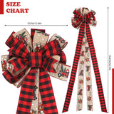 MTSCE Christmas Tree Topper, 57x 13 Inches Handmade Buffalo Plaid Christmas Decorations, Red Black Christmas Bow Topper, Rustic Farmhouse Xmas Decorations Home Decor MTSCE