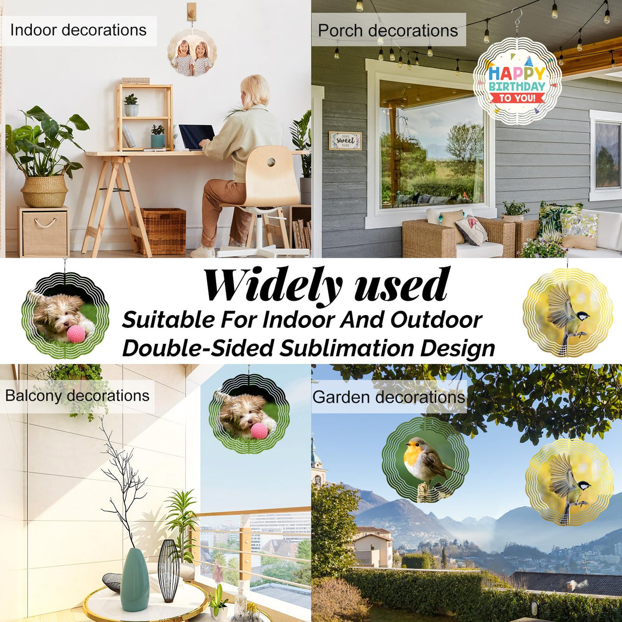 Remiawy Sublimation Wind Spinner Blanks, 6 Pack 10 Inch 3D Aluminum Metal Hanging Wind Spinners Sublimation Blanks Kinetic Sculpture DIY Crafts for Yard Garden Indoor Outdoor Porch Decoration Round REMIAWY