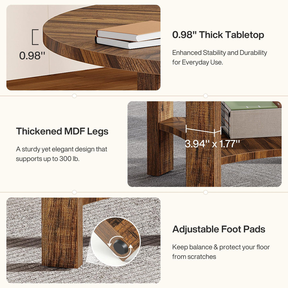 Tribesigns 4FT Round Conference Table for 4, 47-Inch Office Meeting Table with Storage Shelf and Large Tabletop, Mid-Century Modern Seminar Boardroom Desk for Office Conference Room, Walnut Tribesigns