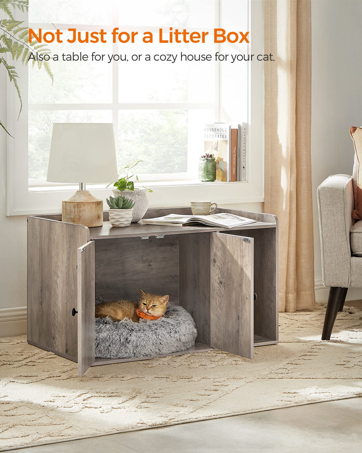 Feandrea Litter Box Enclosure, Cat Litter Box Furniture Hidden, with Front Entry, Modern Cat House for Indoor Cat, Kitty, Side End Table, 32.4 x 20.9 x 19.7 Inches, Greige UPCL001G01 Feandrea