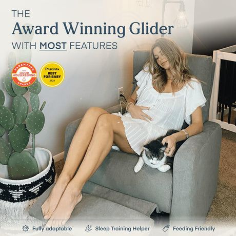 Nurture& The Glider Plus - Premium Nursery Power Recliner | Swivel Chair with Adjustable Head Support and Adjustable Lumbar Support | Built-in USB - The Ultimate Comfort for Nursing, Relaxing (Gray) Nurture&