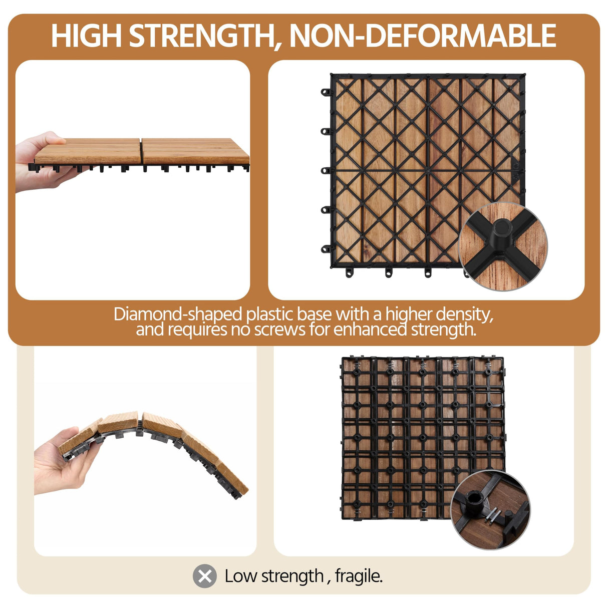 Yaheetech 10pcs Acacia Wood,Interlocking Deck Tiles with Non-Slip Surface,Easy Snap Waterproof Flooring Tiles for Indoor Outdoor,Cracking Resistant Patio Backyard Decor for All Weather Use,Wood Yaheetech