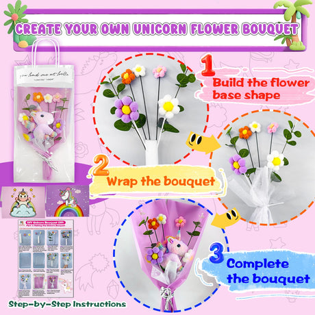 YOFUN Unicorns Gifts for Girls - Create Your Own Unicorn Flower Bouquet Craft Kit, DIY Toys for Girls Ages 6-12, Graduation & Birthday Gift Ideas for Daughter, Niece, Granddaughter (Unicorn) Y YOFUN