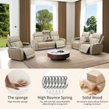 AYCP Furniture Power Recliner Set with LED Lights, Quilted Air Leather Reclining Set with USB Port/Storage/Cup Holder/Reader Light for House/Home Theater/Apt/Rv/Office (Beige, 3PC Full Set) AYCP Furniture