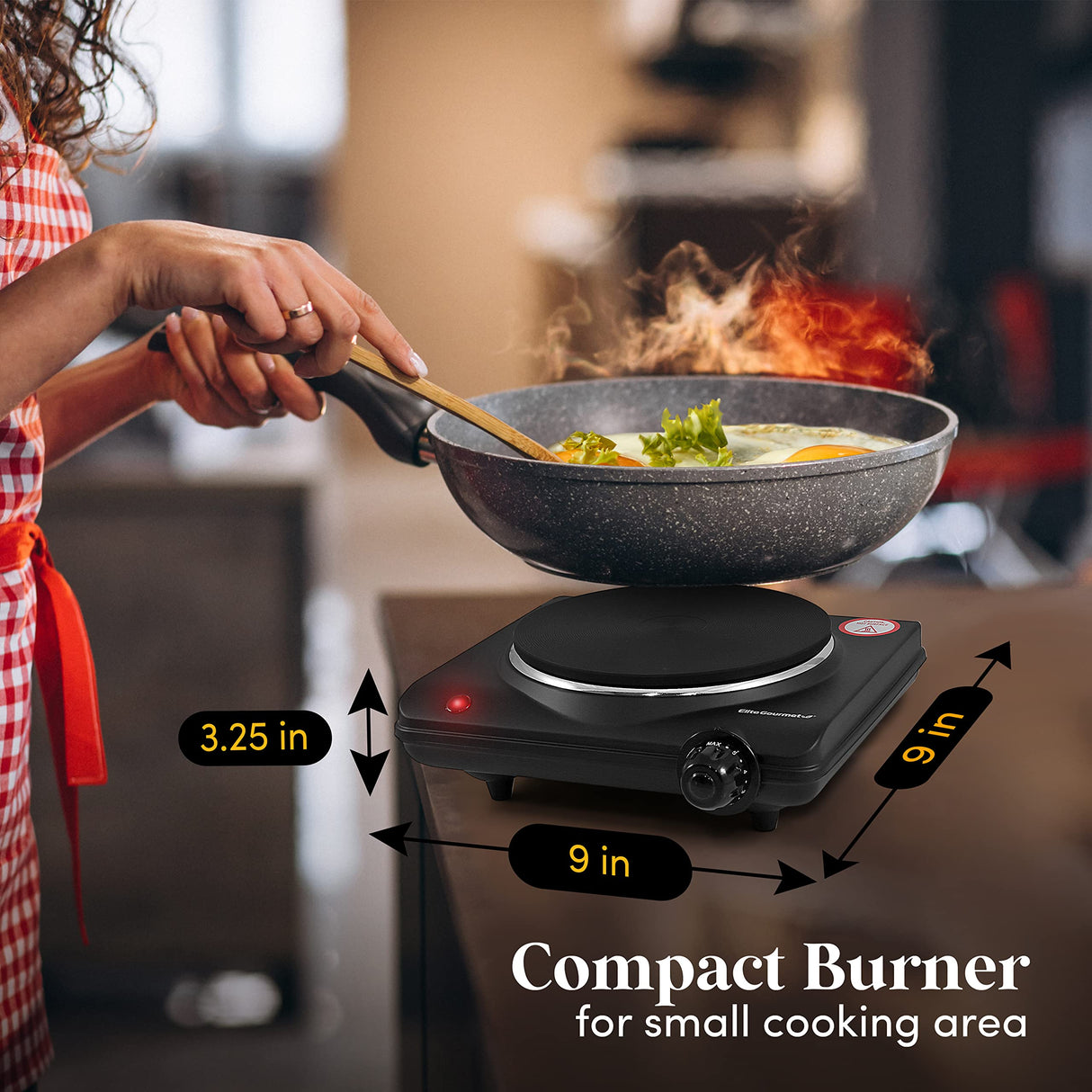 Elite Gourmet ESB-301BF Countertop Single Cast Iron Burner, 1000 Watts Electric Hot Plate, Temperature Controls, Power Indicator Lights, Easy to Clean, Black Elite Gourmet