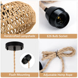 Farmhouse LED Rattan Pendant Lights, Boho Chandelier Light Fixture, Rustic Wicker Hand Woven Rope Cage Basket Pendant Hanging for Dining Room Living Room Kitchen Bedroom Nursery Foyer Hallway Entryway Stepeak