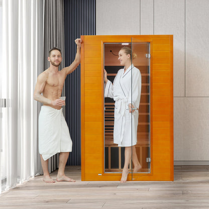 springspa Far Infrared Sauna Room, Near Zero EMF Canadian Hemlock Wood Sauna with 1800W, 9 Chromo Therapy Lights, Oxygen Ionizer, Bluetooth, LCD Control Pannel for Indoor Use, 2 Persons - WoodArtSupply