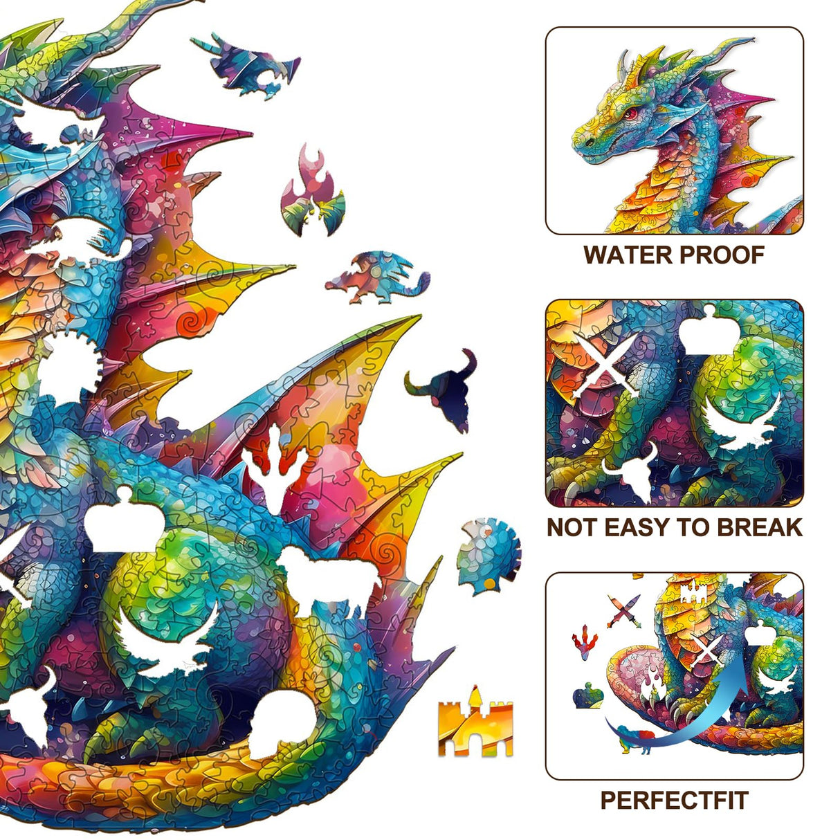 KAAYEE Wooden Jigsaw Puzzles-Wooden Puzzle Adult Unique Shape Advanced Dragon Wooden Jigsaw Puzzle for Adult, Family Puzzles 12.2 * 10.5in 200pcs KAAYEE