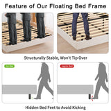 GAZHOME Modern Queen Bed Frame with Floating LED Lights, Upholstered Platform Design in Antique White GAZHOME