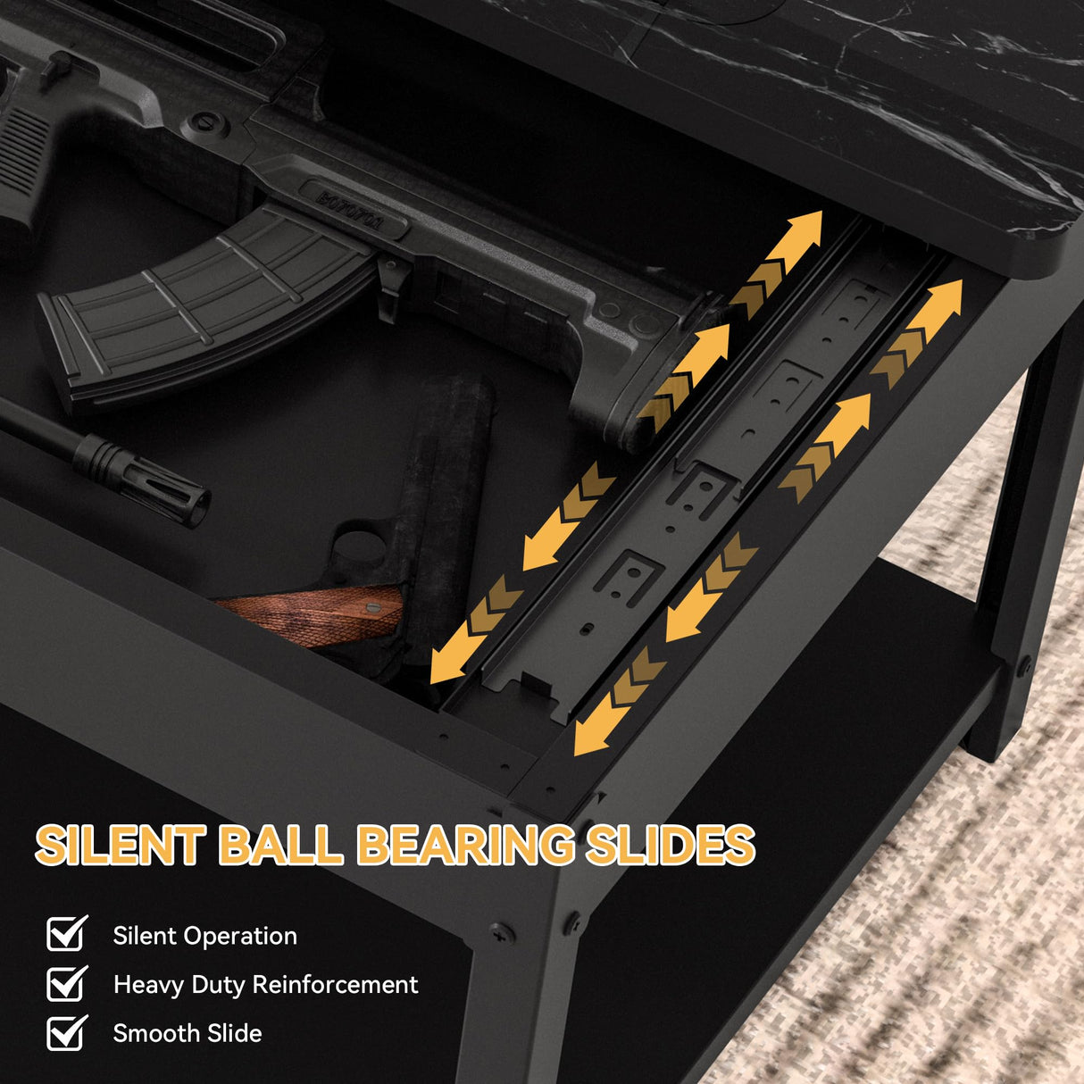 SmartEdge Coffee Table with Gun Safe with Biometric Lock, Lock Storage Table Designed for Firearms and Wine, Hidden Gun Storage for Jewelry Money Rifles Pistols and Ammo (Black Marble Wood) SmartEdge