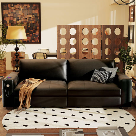 Faux Leather 89" Sofa for Living Room, Modern Comfy Couch with Medium Firm Seat Cushion, Removable Cover,Wide Armrest,USB/Type-C Port,Couches for Small Space,Apartment Hanherry