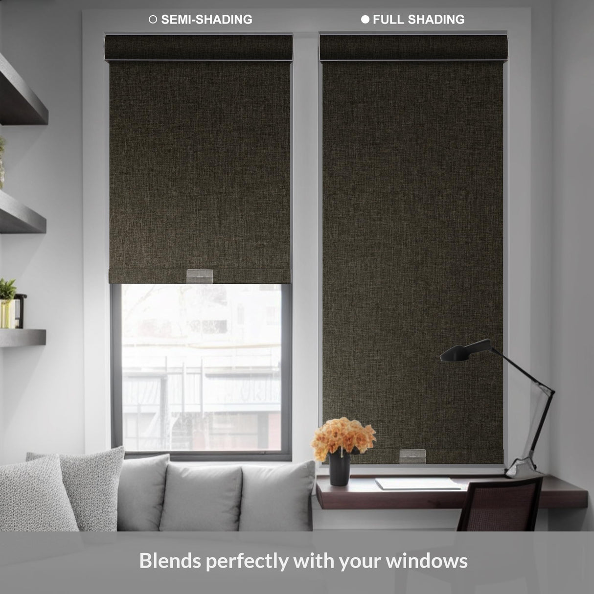 Boolegon Blackout Roller Shades for Windows,Cordless,Linen Fabric,Roller Blinds,Thermal Insulated Fabric UV Protection,Window Shades for Home,Office,Bedroom,Door,Blackout-Brown,Custom Size Boolegon