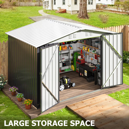 AirWire 6x8 FT Outdoor Storage Shed, Garden Shed with Updated Frame Structure and Lockable Doors, Metal Tool Sheds for Backyard Garden Patio Lawn, Grey - WoodArtSupply