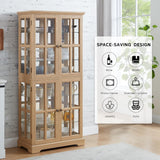 Eyisean Lighted Display Curio Cabinet 69" H China Cabinet with 4 Glass Doors, 6 Shelves, Freestanding Glass Display Cage Wine Cabinet Storage Rack for Bar and Liquor Storage (Oak) Eyisean