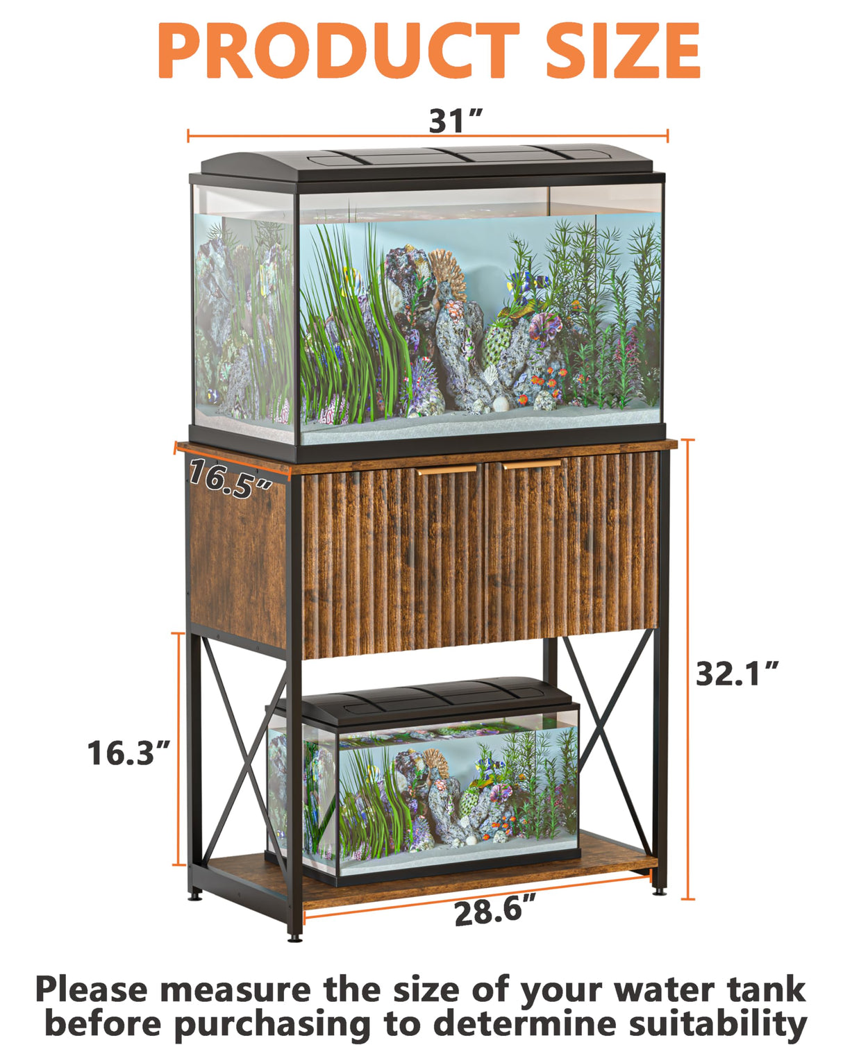 Piskyet 20-29 Gallon Fish Tank Stand,Metal Frame Aquarium Stand,Cabinet for Fish Tank Accessories,350Lbs,Rustic Brown Piskyet