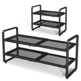 Shoe Rack - Expandable Shoe Organizer for Closet, Adjustable Metal Shoe Shelf Storage, 2 Tier Stackable Long Shoe Stand Holder for Garage, Entryway, Door Entrance, Black SNTD