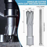 KEENTECH Carbide-Tipped Annular Cutter, 3/4" Diameter x 2" Depth, 3/4" Weldon Shank (2 Flat), High Speed Cutting TCT Mag Drill Bit with Pilot Pin for Harder Material, Stainless Steel, Cast Iron KEENTECH