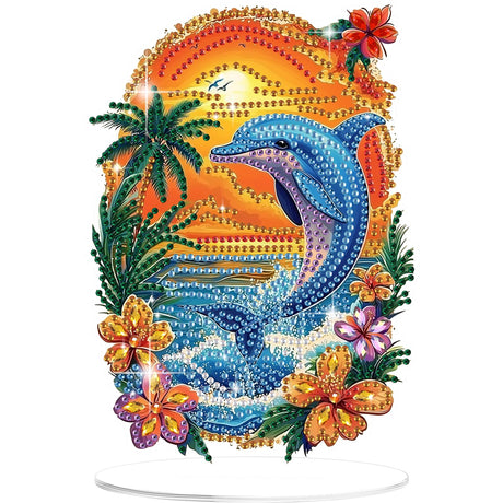 Dolphin Diamond Painting Desktop Ornament, Diamond Art Painting Kit for Adults, Crystal Diamond Gem Art Tabletop Ornaments Double Sided, Stand Up Diamonds Art Crafts Kit for Home Decor, Box Package Genius maker