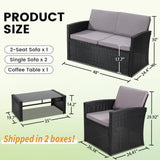 KROFEM 4 Pieces Patio Conversation Set, Outside Rattan Sectional Sofa, Cushioned Furniture Set, Wicker Sofa Ideal for Garden, Porch, Backyard, Black Color Rattan and Light Grey Cushion KROFEM
