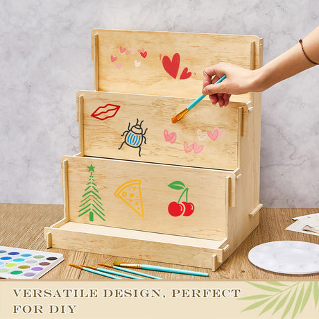 Barydat Wooden Card Display Stand Stationary Organizer Sticker Stand for Vendor Crafts Greeting Card Organizer Rack Retail Display Holder(11.81 x 14.57 x 15.75 Inch (3 Tier),Wood) Barydat