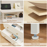 Edbuosy 27 inch Wide Nightstand with Charging Station, Bedside Table with Open Shelf, 2 Drawers Small Wood Dresser, End Side Table for Bedroom (White) Edbuosy