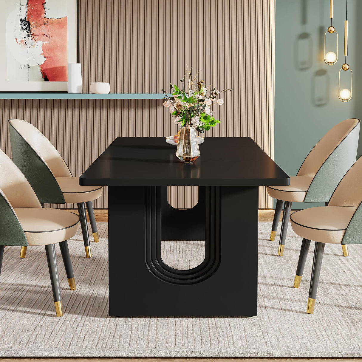 Tribesigns Modern Dining Table for 6 to 8 People, 71" Large Kitchen Dining Table with Wood Pedestal Base, Rectangular Long Dinner Table for Kitchen, Dining Room, Living Room, Black Tribesigns