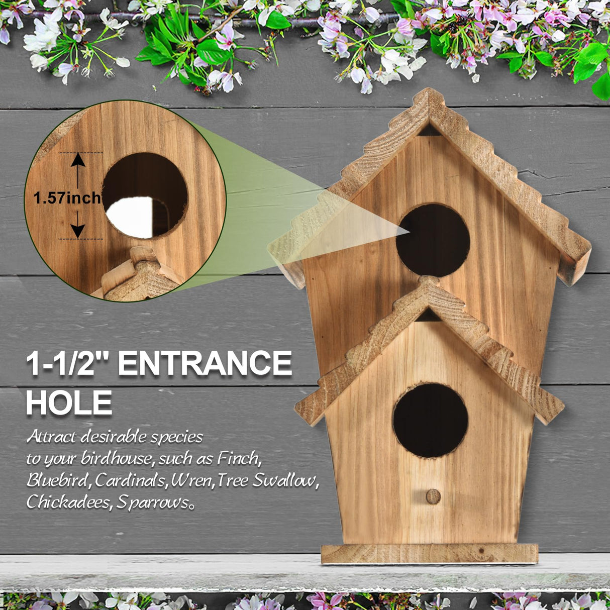 NATUREYLWL Bird Houses for Outside-2 Hole Wooden Outdoor Bird House,Wild Bird Box House,Nesting Box Birdhouse,Garden Bird Roosting NATUREYLWL