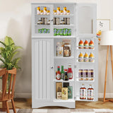 CATMIX Kitchen Pantry Cabinet, Tall Food Pantry Storage Cabinet with Glass Doors and Adjustable Shelves, Freestanding Cabinet for Kitchen, Living Room, Dining Room, White CATMIX