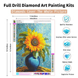 PINFFSHU 5D Diamond Art Kits for Adults Beginners, Full Drill Sunflower in Blue Vase Diamond Painting Kits DIY Gem Art Craft, Home Wall Decor, Unique Gift for Women, 12x16 Inch (30x40cm) PINFFSHU
