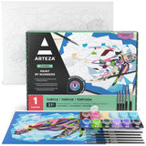 ARTEZA Paint by Number for Adults, 12x16 Inches, 21 Pieces, Turtle Paint by Numbers Kit, Comes with 1 Canvas Panel, 12 Acrylic Paint Pots, 5 Paintbrushes, Art Supplies for Home & Office Wall Decor ARTEZA