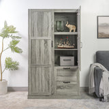 Naomi Home Grey Oak Storage Cabinet with 2 Barn Doors, 2 Drawers & Adjustable Shelves – Modern Wardrobe Closet Armoire for Bedroom, Entryway & Utility Room Naomi Home