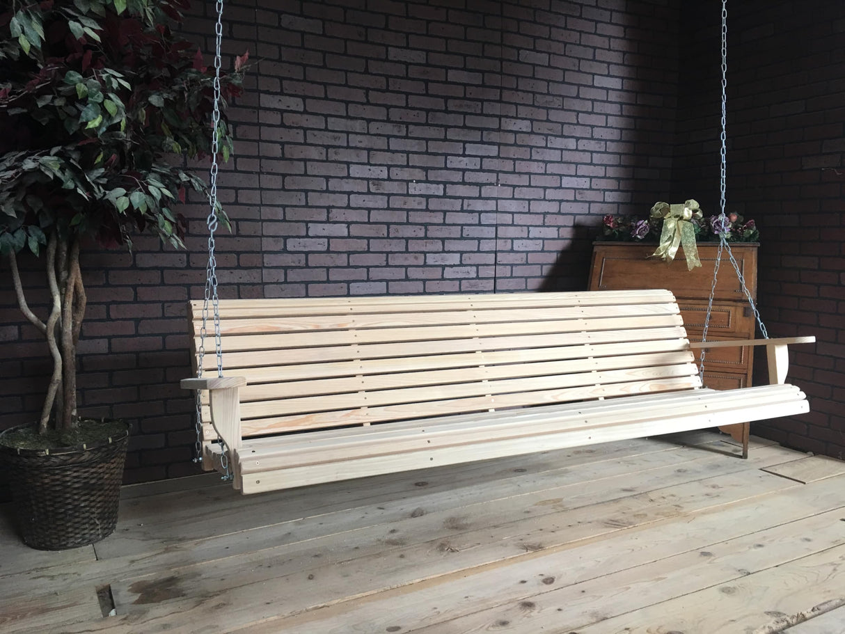 Generic 7ft Cypress Rolled Contoured Porch Swing, Heavy Duty Chains (800Lbs) with Cup Holder Arms, Unfinished Natural Wood Tone Generic