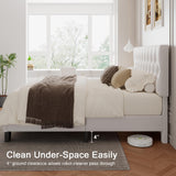 Einhomn King Upholstered Bed Frame with Headboard, Button Tufted Linen Bed Base, Platform Bed with Wood Slat, Heavy Duty, Easy Assembly, No Box Spring Needed, White Einhomn