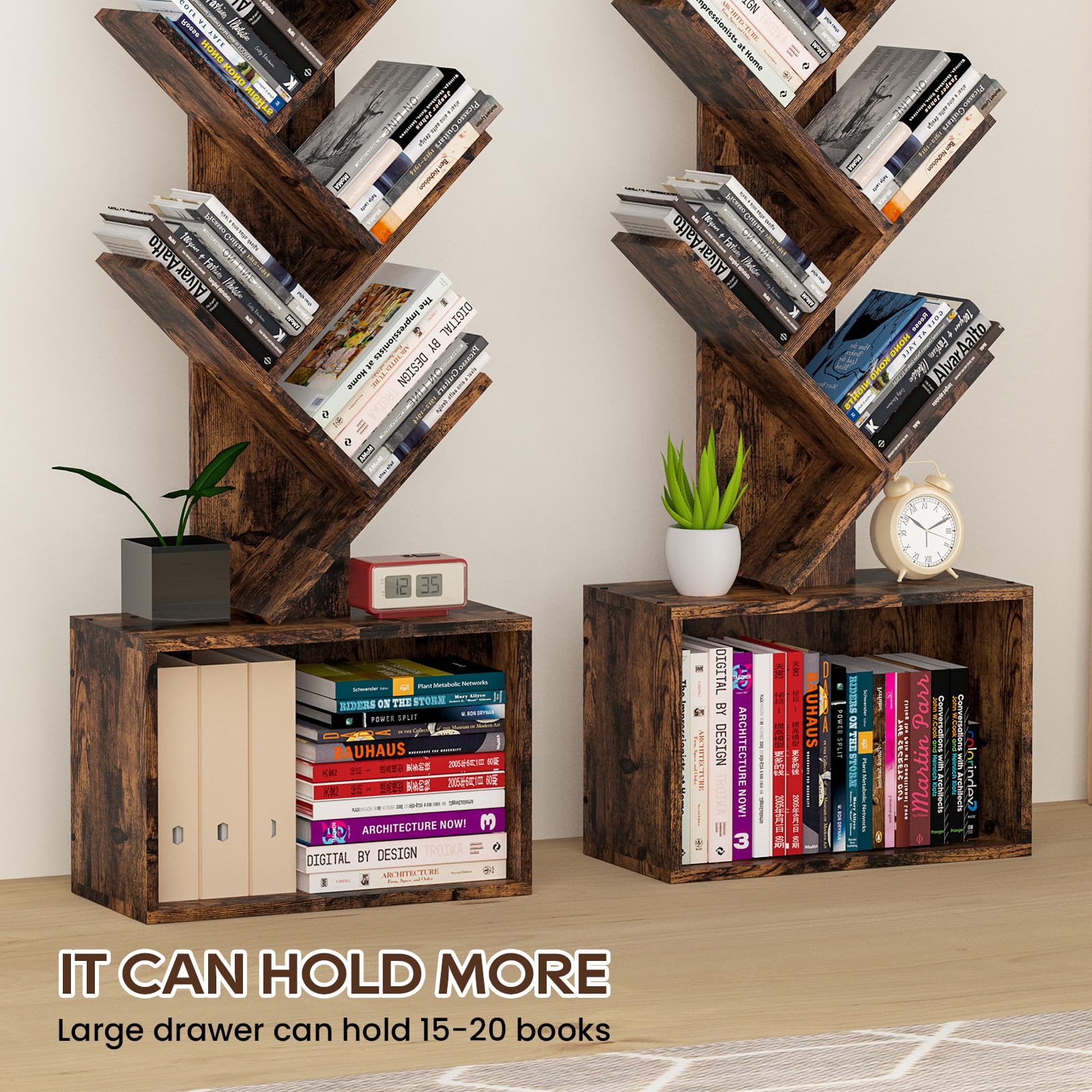 Sturdy Retro Tree Bookshelf by ART-GIFTREE – 6 Tier Floor Standing Bookcase for Home and Office Storage - WoodArtSupply