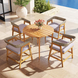 Tangkula 5 Piece Patio Dining Set for 4, Outdoor Solid Wood Round Table with Cushioned Chairs, for Deck, Lawn, Garden and Poolside Tangkula