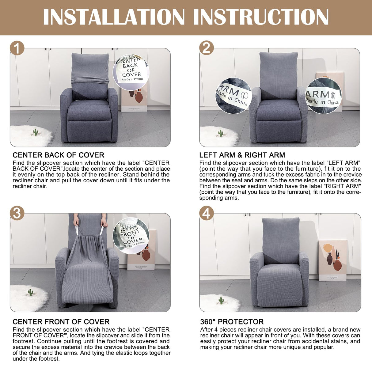 SearchI Recliner Chair Cover Jacquard Chair Covers 4 Piece, Small Recliner Sofa Slipcover for Home Theater Seating with Elastic Bottom, Recliner Protector with Pocket for Recliners, Black SearchI